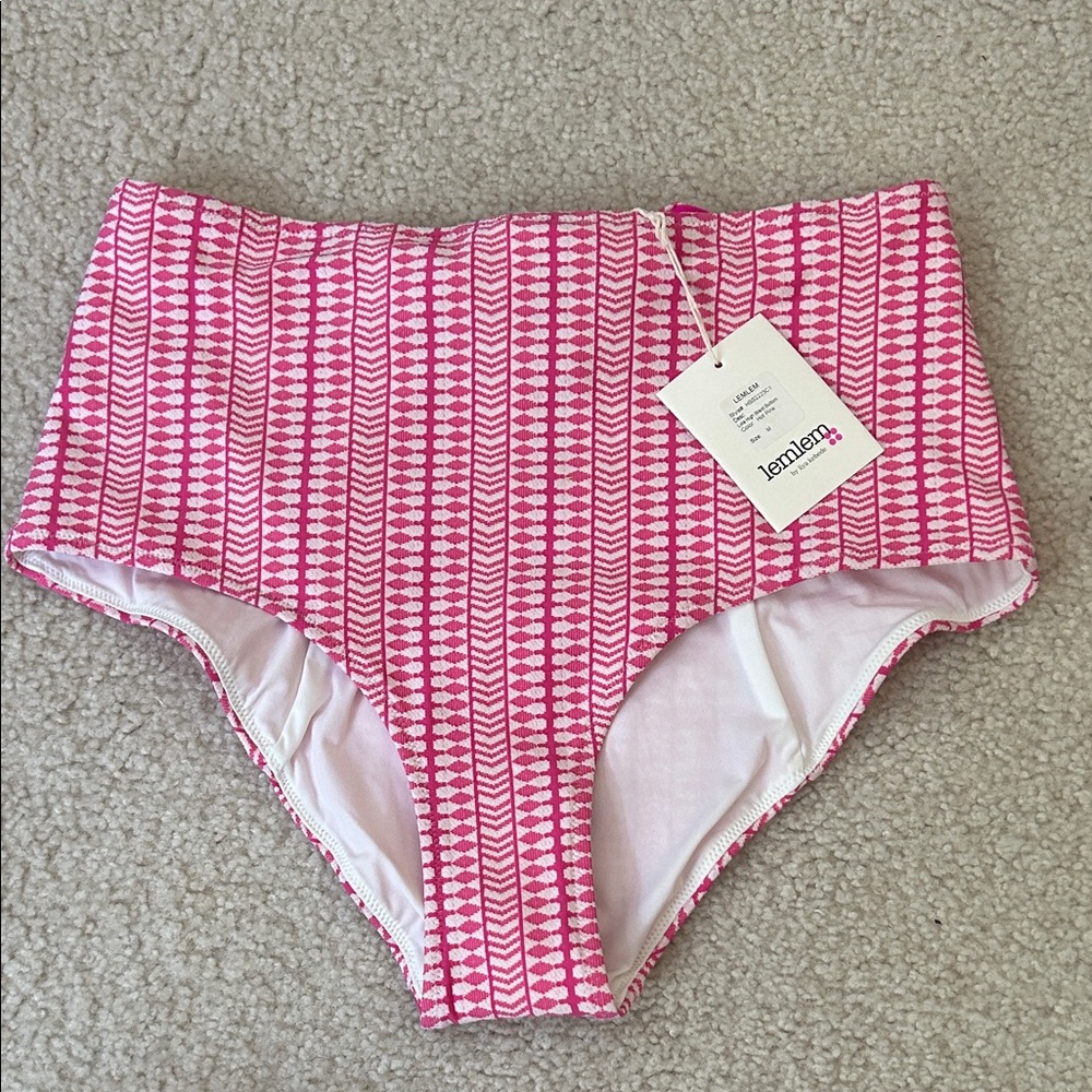 NWT Lemlem Lola High-Rise Bikini Bottoms- Hot Pink